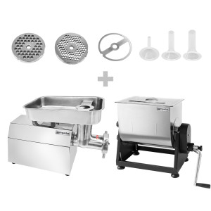 GGM Gastro Manueller Fleischmischer - 28 Liter - 25 kg - 1,1 kW - inkl. Fleischwolf - Größe 22 - 450-480 kg/h Zilver