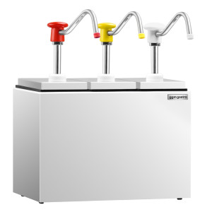 GGM Gastro Saucen-/ Dosierspender - 3x 2,5 Liter - tropfsicherer Auslauf - inkl. Edelstahlgestell
