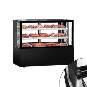GGM Gastro Kühl-/ Fleischvitrine MADRID - 1500mm - Doppelverglasung - mit 2 Ablagen - Schwarz Matt