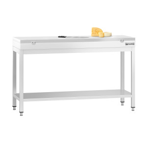 GGM Gastro Edelstahl Arbeitstisch PREMIUM - 1400x600mm - mit Grundboden - inkl. Schneideplatte Weiß