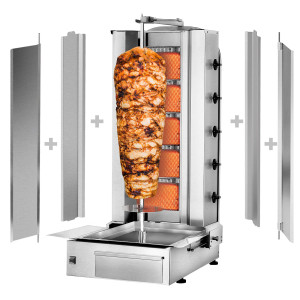 GGM Gastro Gas Gyros-/ Dönergrill - 5 Brenner - max. 80 kg - inkl. 2 Schutzbleche & 2 Flügeltüren
