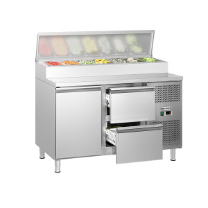 GGM Gastro Zubereitungstisch ECO - 1360mm - 1 Tür & 2 Schubladen - für 7x GN 1/3 Zilver