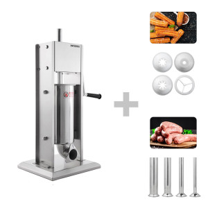 GGM Gastro Manueller Wurstfüller & Churro-Maschine - 3 Liter - Edelstahl - inkl. 4 Wurstfüller- & 3 Churro-Füllrohre