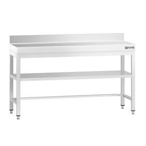 GGM Gastro Edelstahl Arbeitstisch PREMIUM - 1500x600mm - mit Grundboden, Aufkantung & Verstrebung Zilver