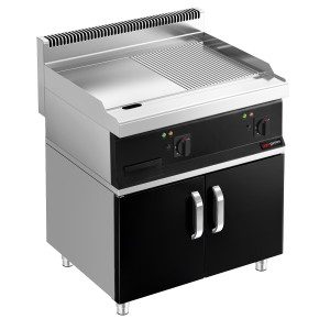 GGM Gastro Elektro Bratplatte - 8,1 kW - Glatt & Gerillt - inkl. Unterbau mit 2 Türen Zilver / Zwart
