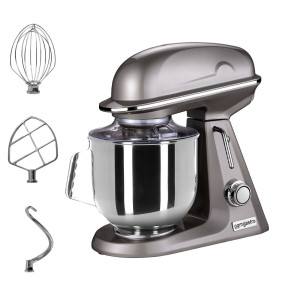 GGM Gastro Planetenrührmaschine - 7 Liter - 350 Watt - inkl. 3 Rühraufsätze & Spritzschutz - Graugold