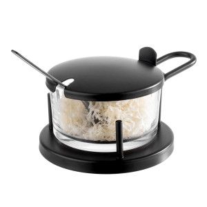 GGM Gastro (6 Stück) Parmesan Menage - CLASSIC - 180ml - inkl. Löffel - Schwarz - Matt
