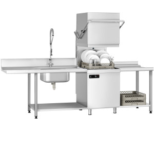 GGM Gastro Durchschubspülmaschine - Manuell - 6,52 kW - inkl. Zulauftisch links & Auslauftisch rechts - mit Reiniger- & Klarspülerpumpe Zilver