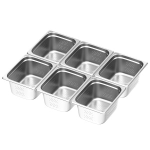 GGM Gastro (6 Stück) Edelstahl-Behälter GN 1/2 - gelocht - Höhe: 150mm