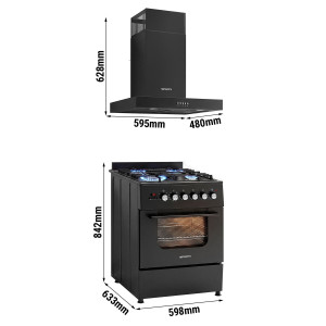 GGM Gastro Gasherd - 8,4 kW - 4 Brenner - inkl. Elektrobackofen - 3,85 kW & Umlufthaube - Schwarz