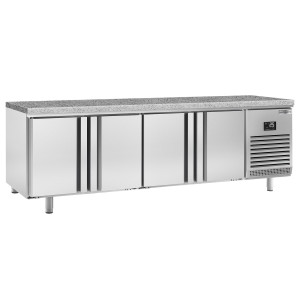 GGM Gastro Bäckereikühltisch Premium PLUS - 2752x800mm - 4 Türen - Granitarbeitsplatte Zilver