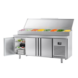 GGM Gastro Bäckerei-Zubereitungskühltisch 3 Türen - Fachmaß EN - Edelstahlaufsatz 13x 1/4 GN Zilver