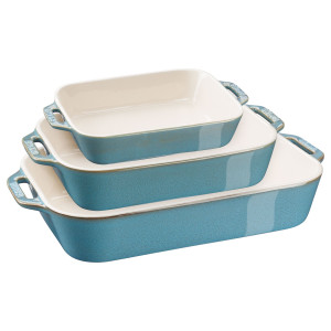 STAUB CERAMIQUE - Bakvorm set - 3 stuks - Rechthoekig - Keramiek - Antiek turquoise
