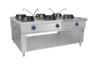 GGM Gastro Gas Wok-Herd Insel - 84 kW - 6 Brenner - inkl. 4 Wasserhähnen Zilver
