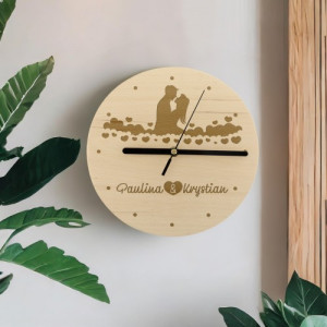 Zegar drewniany z grawerem na Walentynki - personalizowany prezent Ocean Serc