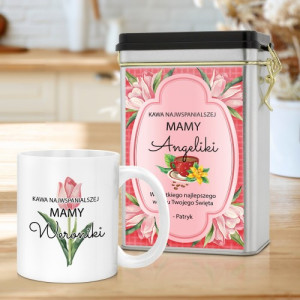 Zestaw personalizowany dla Mamy – puszka na kawę i kubek z imieniem