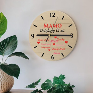 Zegar drewniany dla mamy z personalizowanym nadrukiem UV