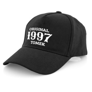 Czarna czapka z daszkiem z personalizowanym nadrukiem – bawełniana bejsbolówka