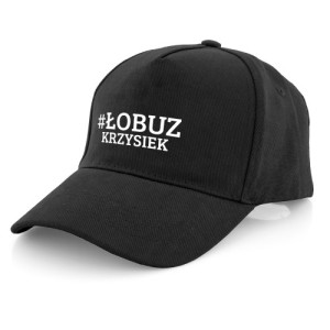 Czarna czapka z daszkiem z nadrukiem Łobuz - personalizowana bejsbolówka bawełniana
