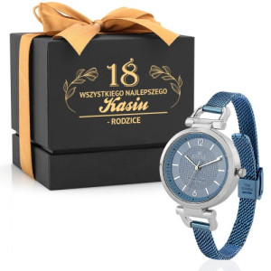 Zegarek damski na 18 urodziny G. Rossi Blue Lady z niebieską tarczą i bransoletą