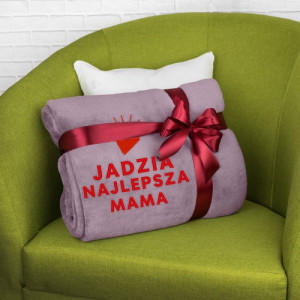 Koc z haftem dla mamy 200 x 220 cm - różowy, miękki prezent dla Najlepszej Mamy