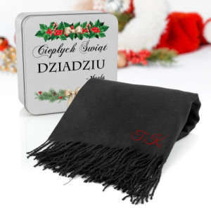 Szalik męski dla dziadka na święta w pudełku z nadrukiem – personalizowany prezent Ciepłe Święta