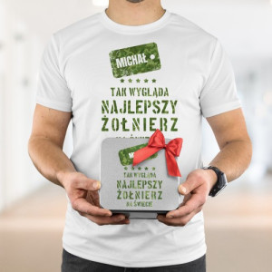 Koszulka męska w puszce dla żołnierza z nadrukiem „Najlepszy Żołnierz” – personalizowany prezent, rozmiar L