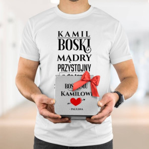Koszulka męska w puszce na Walentynki, rozmiar L, Jestem boski - personalizowany prezent dla niego