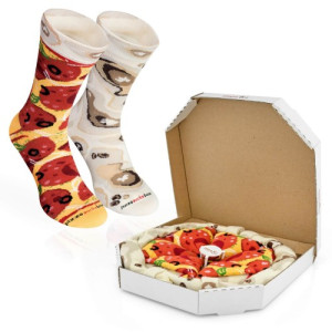 Śmieszne skarpetki męskie w pudełku pizza pepperoni – 4 pary Zooksy