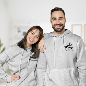 Bluzy dla par z kapturem Queen i King – komplet 2 szt. z nadrukiem