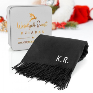 Elegancki szalik męski z haftem w pudełku z nadrukiem na święta – Renifer