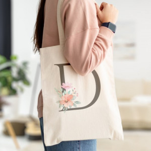 Bawełniana torba na zakupy damska z nadrukiem Monogram - personalizowana