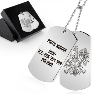 Stalowy nieśmiertelnik z grawerem dla mężczyzny - Orzeł patriotyczny