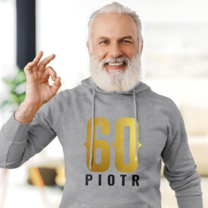 Bluza męska z kapturem na 60 urodziny XXL – personalizowana, szary melanż