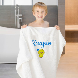 Personalizowany ręcznik kąpielowy dla dziecka 70 x 140 cm z haftem imienia - Kaczuszka