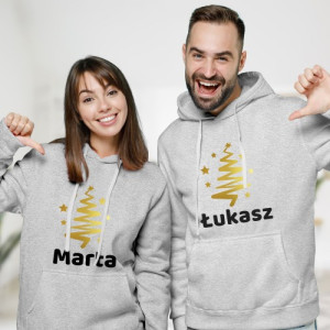 Bluzy dla par z kapturem na święta - świąteczna choinka, komplet 2 sztuki