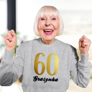 Bluza damska na 60 urodziny z nadrukiem, personalizowana, szary melanż, rozmiar L