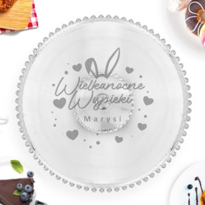 Patera na ciasto z grawerem wielkanocnym - szklana patera na tort i świąteczne wypieki