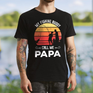 Koszulka wędkarska męska z nadrukiem Fishing Buddy 100% bawełna rozmiar M czarna