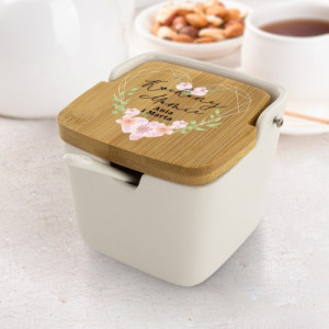 Porcelanowa cukiernica z łyżeczką dla mamy z personalizowanym nadrukiem UV