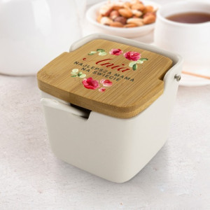 Cukiernica porcelanowa z łyżeczką dla mamy z personalizowanym nadrukiem