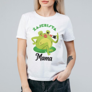 Koszulka damska dla mamy z nadrukiem Żajebista Mama, bawełniany T-shirt biały, rozmiar M