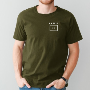 Zielona koszulka wojskowa męska z nadrukiem, khaki, 100% bawełna, rozmiar XL