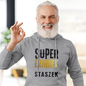 Bluza z kapturem dla dziadka Super Dziadek, szary melanż, rozmiar M