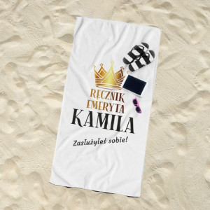 Ręcznik plażowy dla emeryta 70 x 140 cm z nadrukiem - Zasłużony odpoczynek