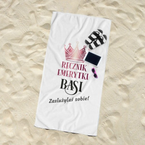Ręcznik plażowy dla emerytki 70x140 z nadrukiem i personalizacją - Królowa Plażowania