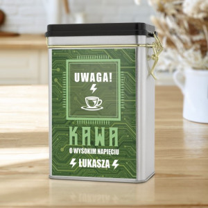 Puszka na kawę dla elektronika z nadrukiem personalizowanym - Wysokie Napięcie