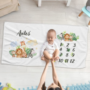 Personalizowany foto koc dla niemowląt 70 x 140 cm z imieniem do zdjęć - Zwierzątka
