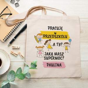 Bawełniana torba na zakupy dla nauczycielki przedszkola z personalizowanym nadrukiem - Przedszkolaczek