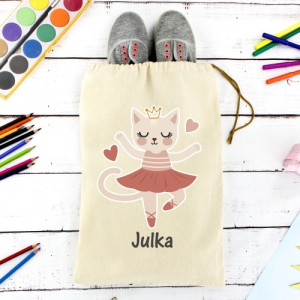 Worek na buty dla dziewczynki z personalizowanym nadrukiem – baletnica